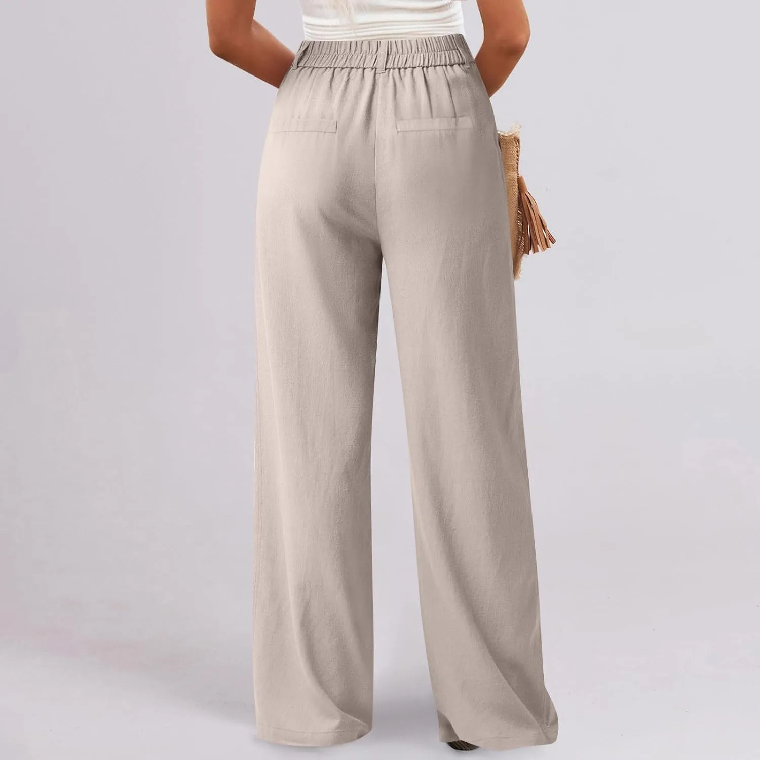 fanmpghleoo Dress Pants Women High Waisted Straight Leg Linen Trousers with Pockets Business Casual Work Linen Pants Summer
