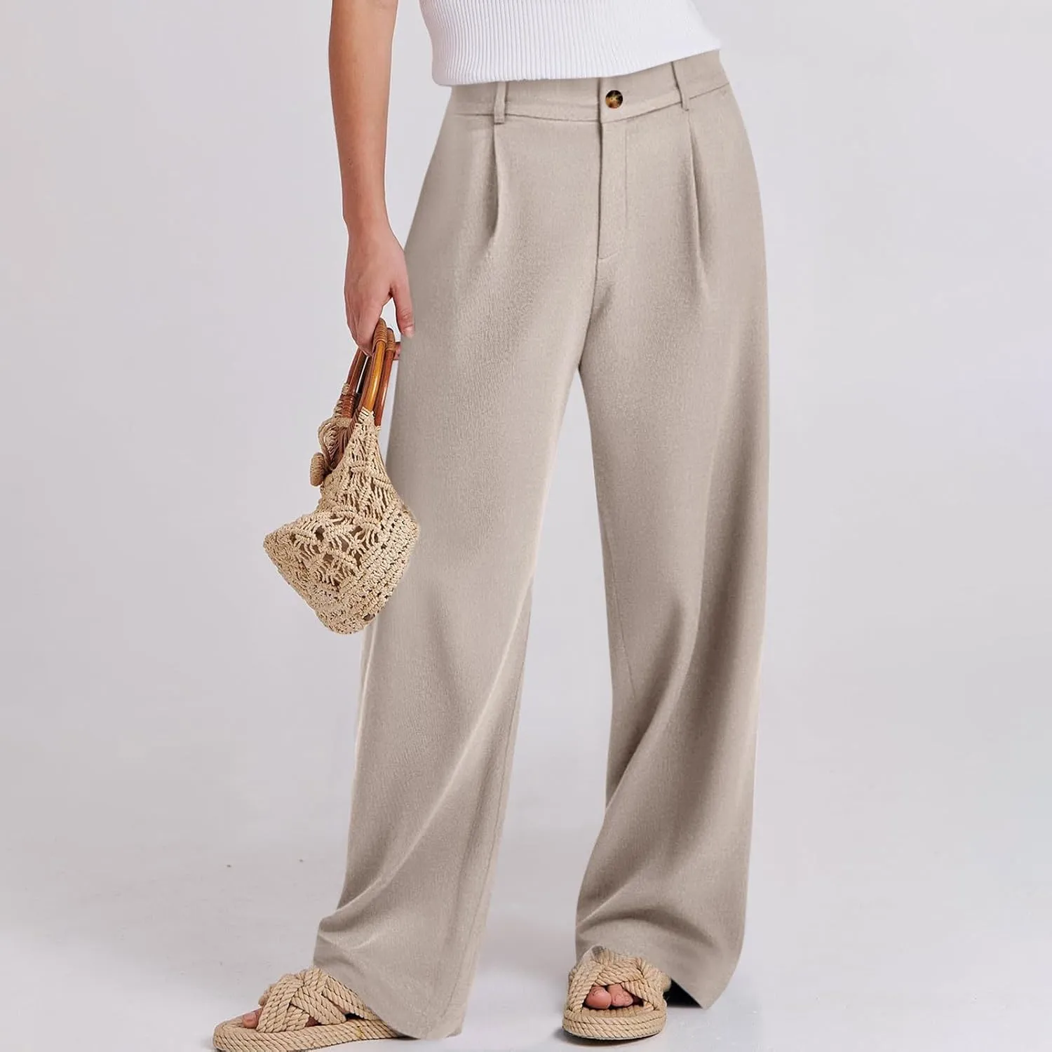 fanmpghleoo Dress Pants Women High Waisted Straight Leg Linen Trousers with Pockets Business Casual Work Linen Pants Summer