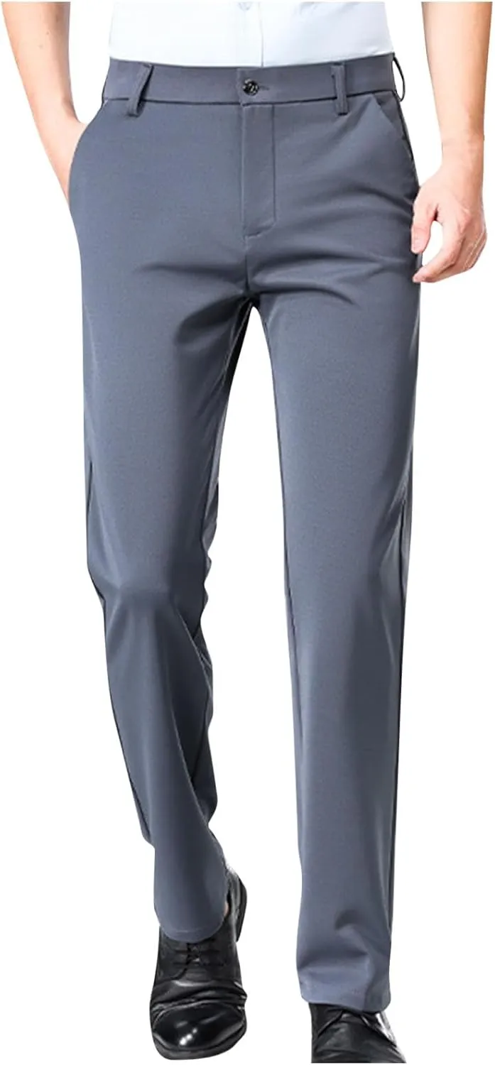 Finelylove Mens Dress Pants Casual Slim Fit Flat Front Formal Pants Wrinkle Free Tapered Trousers Trendy