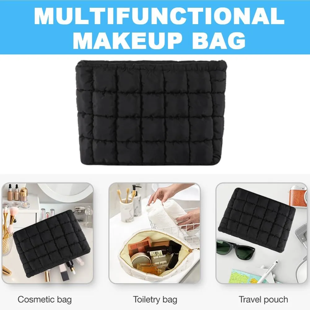 FITINI Makeup Bag Travel Large Portable Quilted Floral Print Cosmetic Organizer Cute Pouch for Women Soft Cotton Zipper Waterproof Toiletry Storage Bags