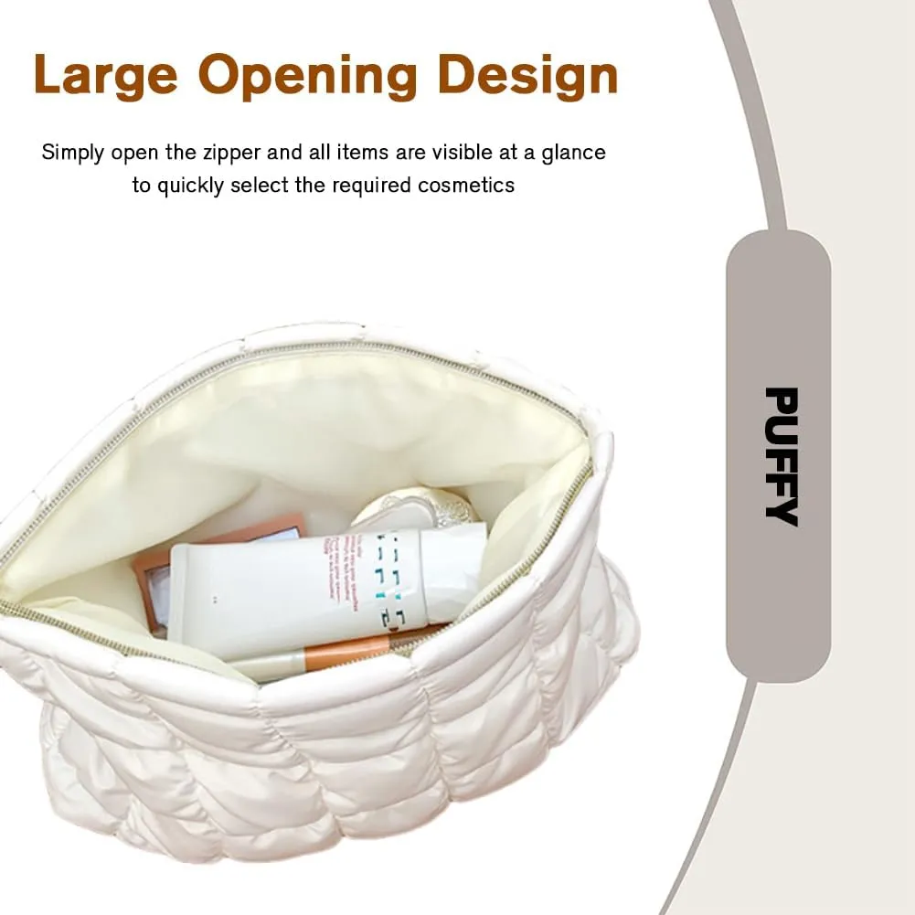 FITINI Makeup Bag Travel Large Portable Quilted Floral Print Cosmetic Organizer Cute Pouch for Women Soft Cotton Zipper Waterproof Toiletry Storage Bags