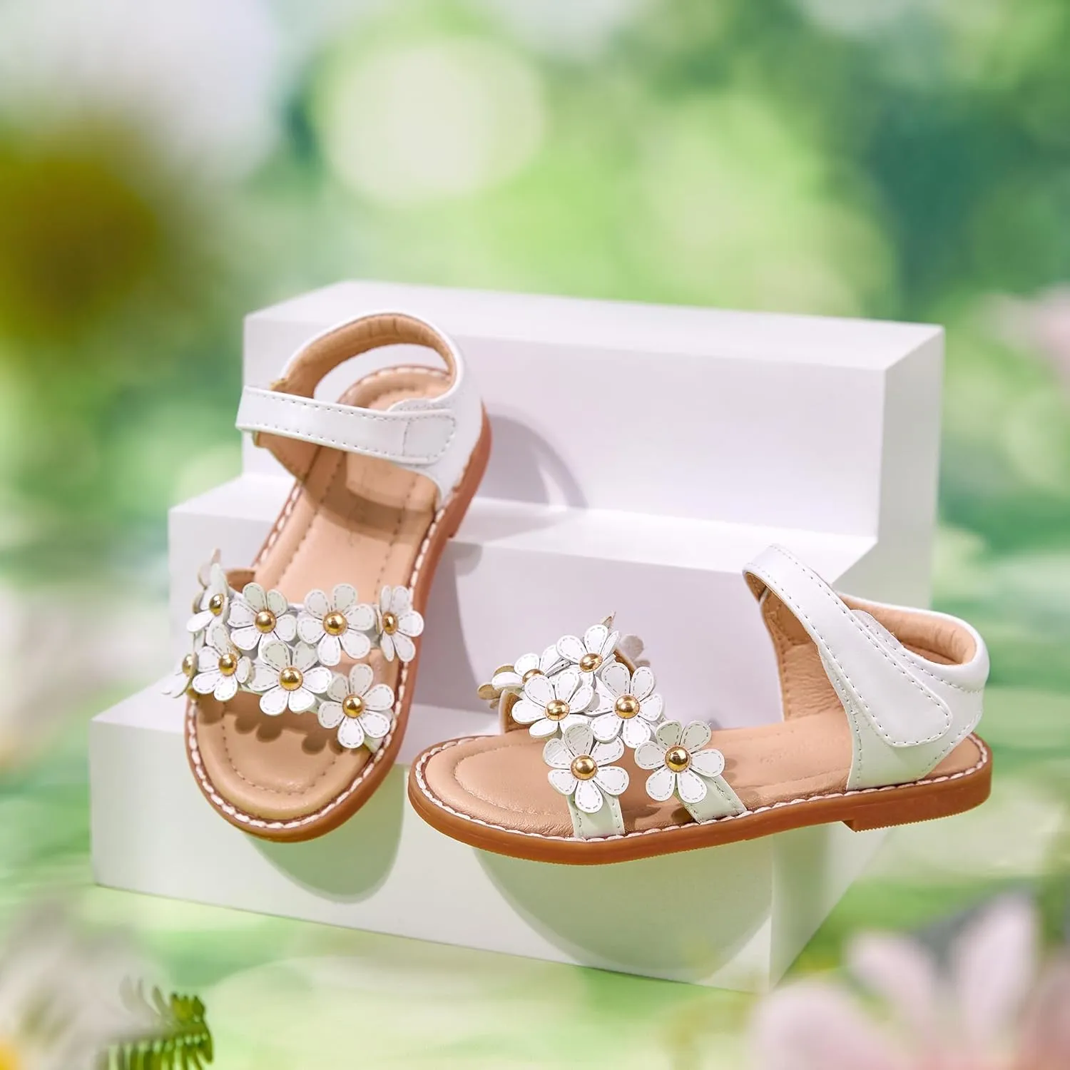Flaryzone Toddler Little Girls Glitter Flower Open-Toe Flat Dress Sandals Summer Shoes