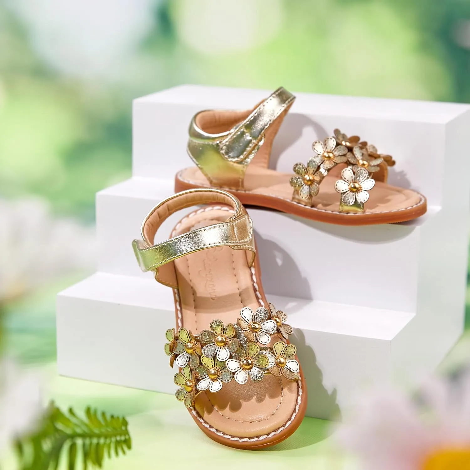 Flaryzone Toddler Little Girls Glitter Flower Open-Toe Flat Dress Sandals Summer Shoes