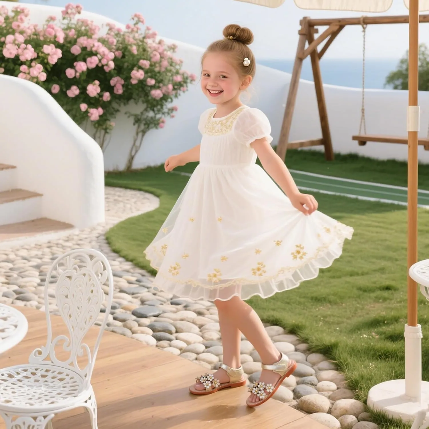 Flaryzone Toddler Little Girls Glitter Flower Open-Toe Flat Dress Sandals Summer Shoes