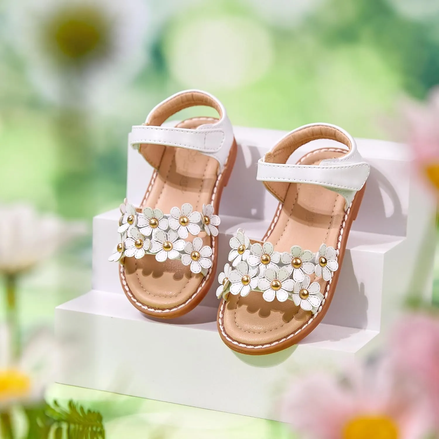 Flaryzone Toddler Little Girls Glitter Flower Open-Toe Flat Dress Sandals Summer Shoes