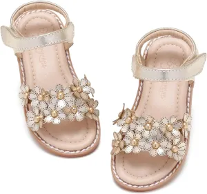 Flaryzone Toddler Little Girls Glitter Flower Open-Toe Flat Dress Sandals Summer Shoes