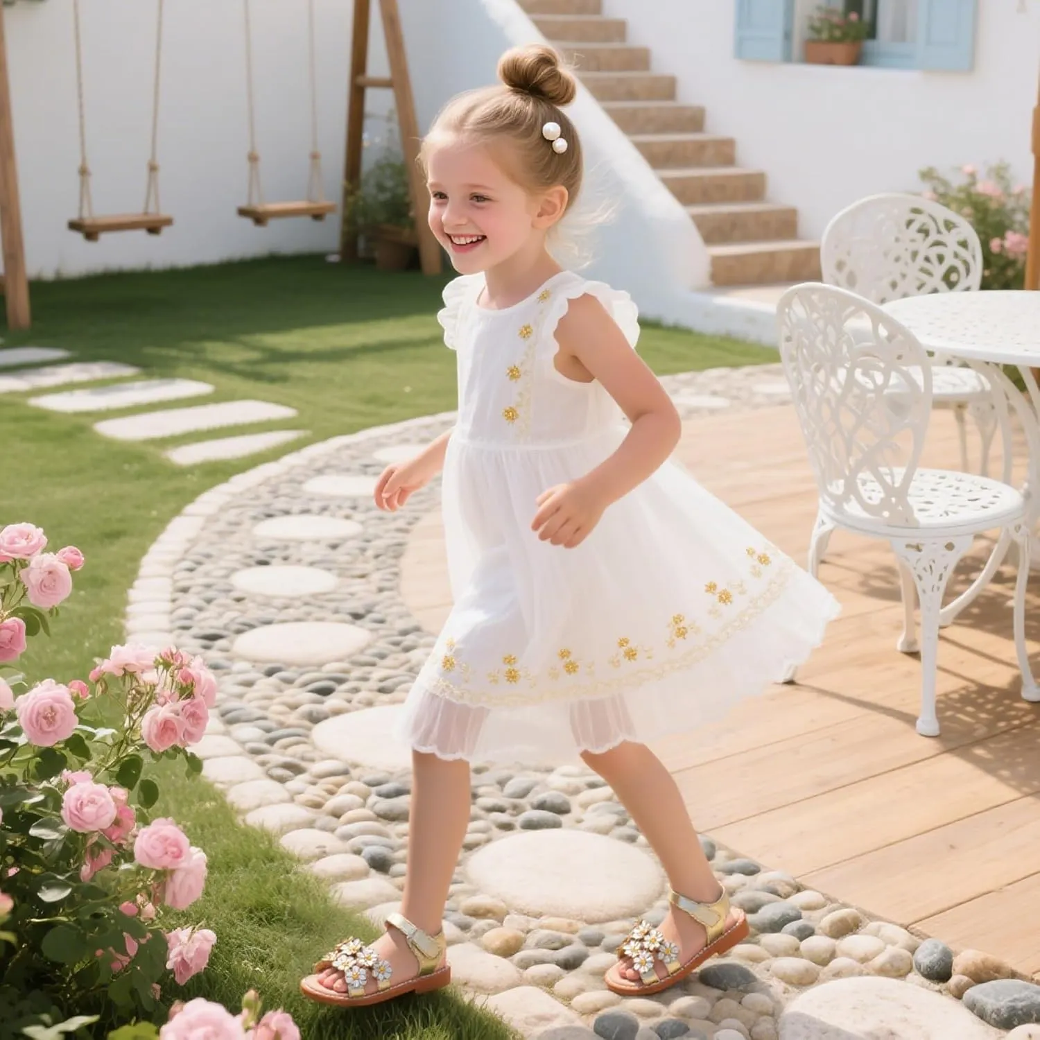 Flaryzone Toddler Little Girls Glitter Flower Open-Toe Flat Dress Sandals Summer Shoes