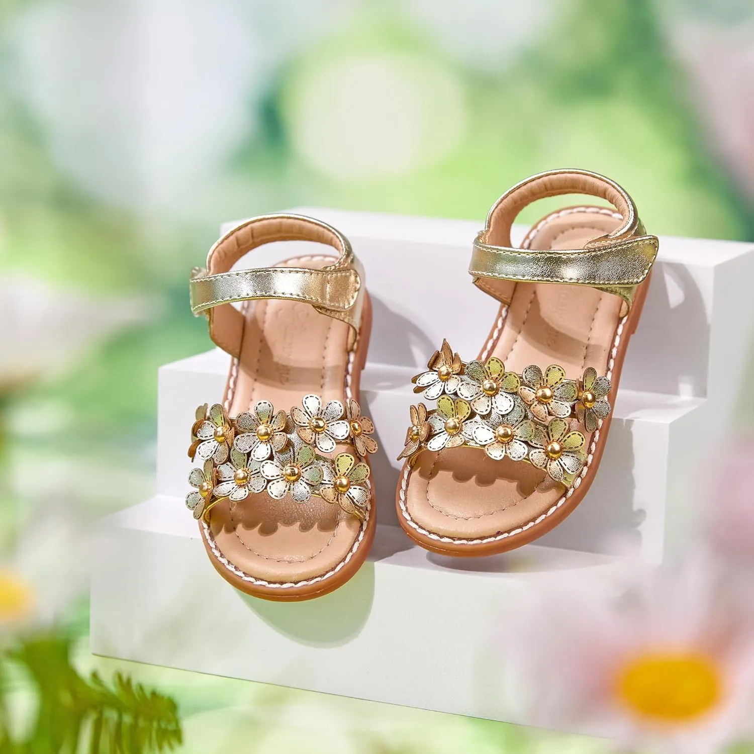 Flaryzone Toddler Little Girls Glitter Flower Open-Toe Flat Dress Sandals Summer Shoes