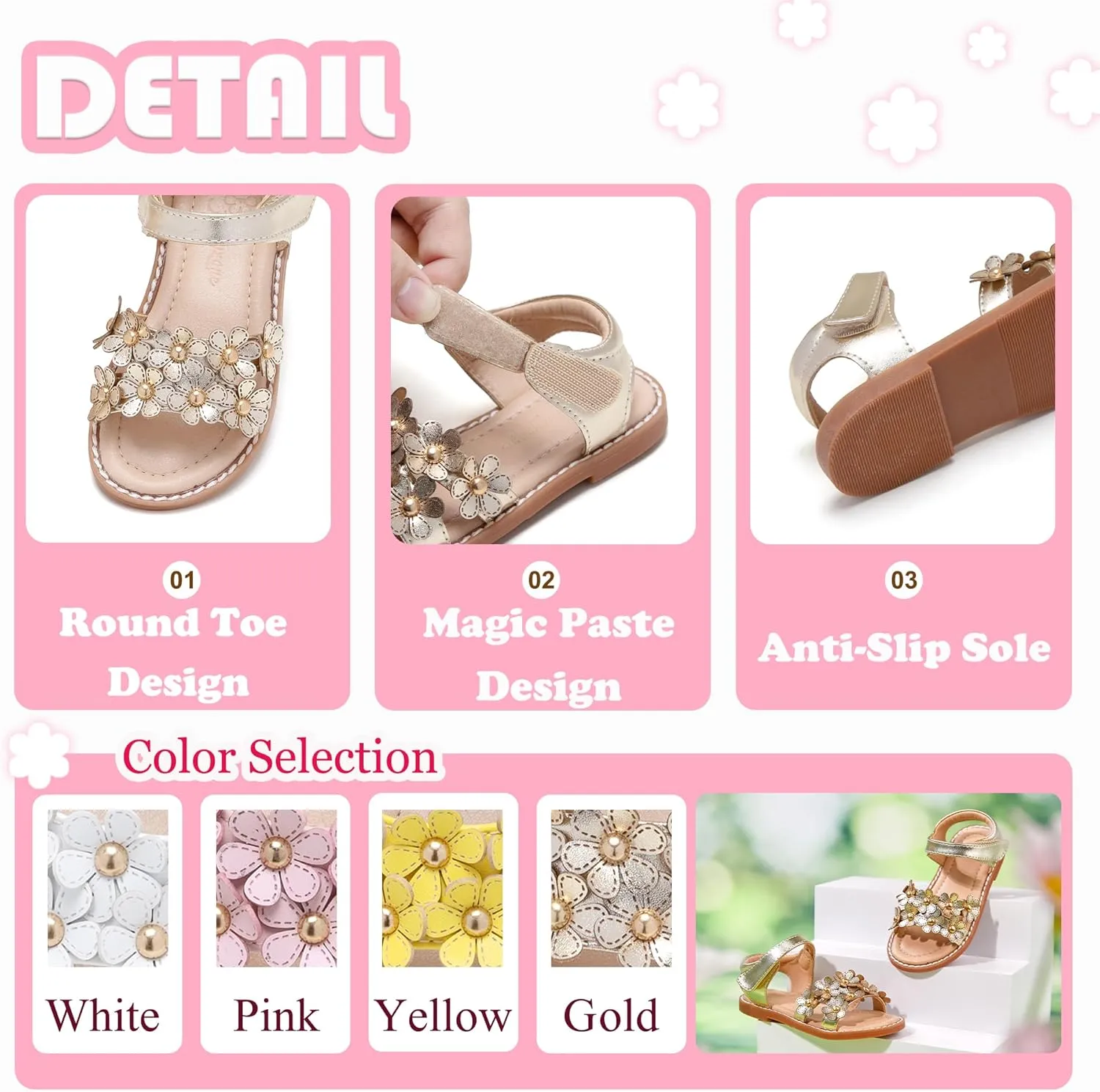 Flaryzone Toddler Little Girls Glitter Flower Open-Toe Flat Dress Sandals Summer Shoes