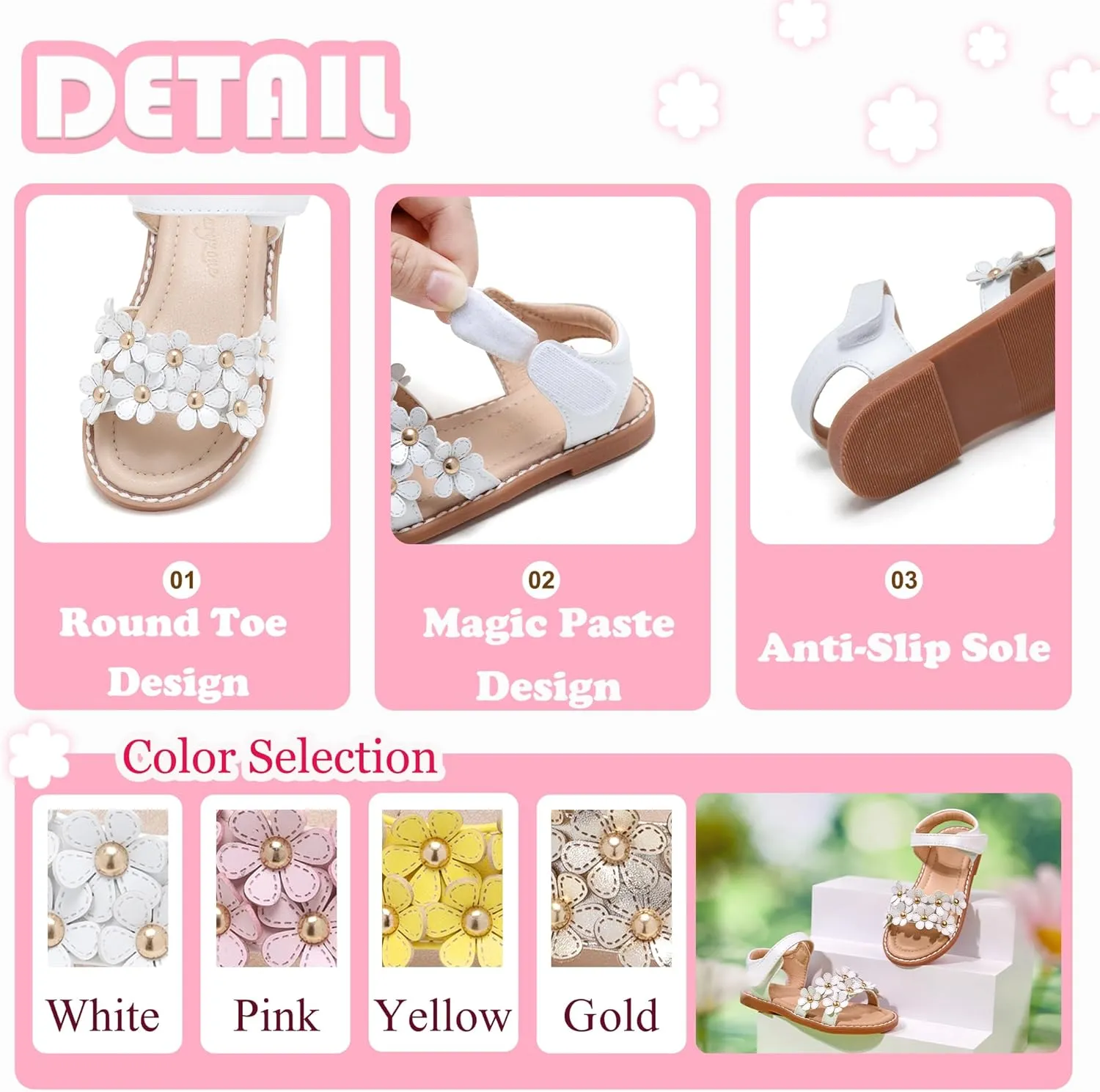 Flaryzone Toddler Little Girls Glitter Flower Open-Toe Flat Dress Sandals Summer Shoes