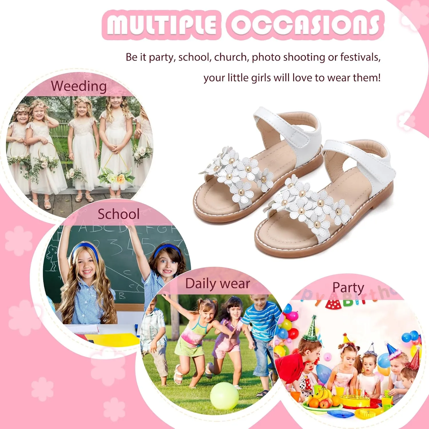 Flaryzone Toddler Little Girls Glitter Flower Open-Toe Flat Dress Sandals Summer Shoes
