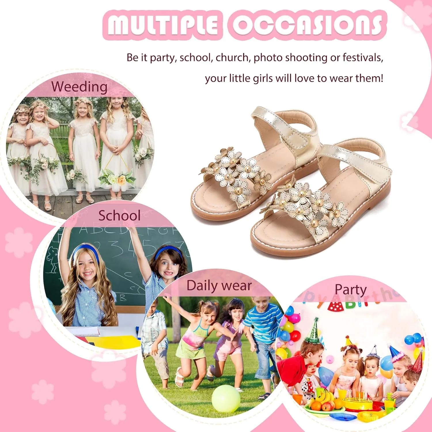 Flaryzone Toddler Little Girls Glitter Flower Open-Toe Flat Dress Sandals Summer Shoes