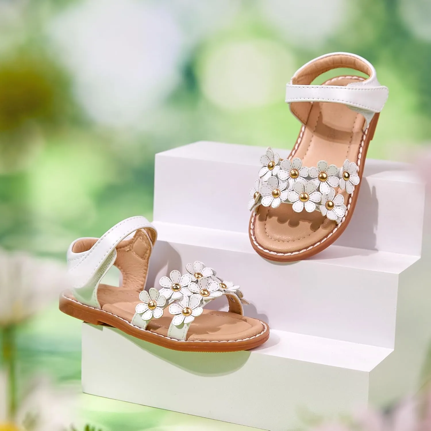 Flaryzone Toddler Little Girls Glitter Flower Open-Toe Flat Dress Sandals Summer Shoes