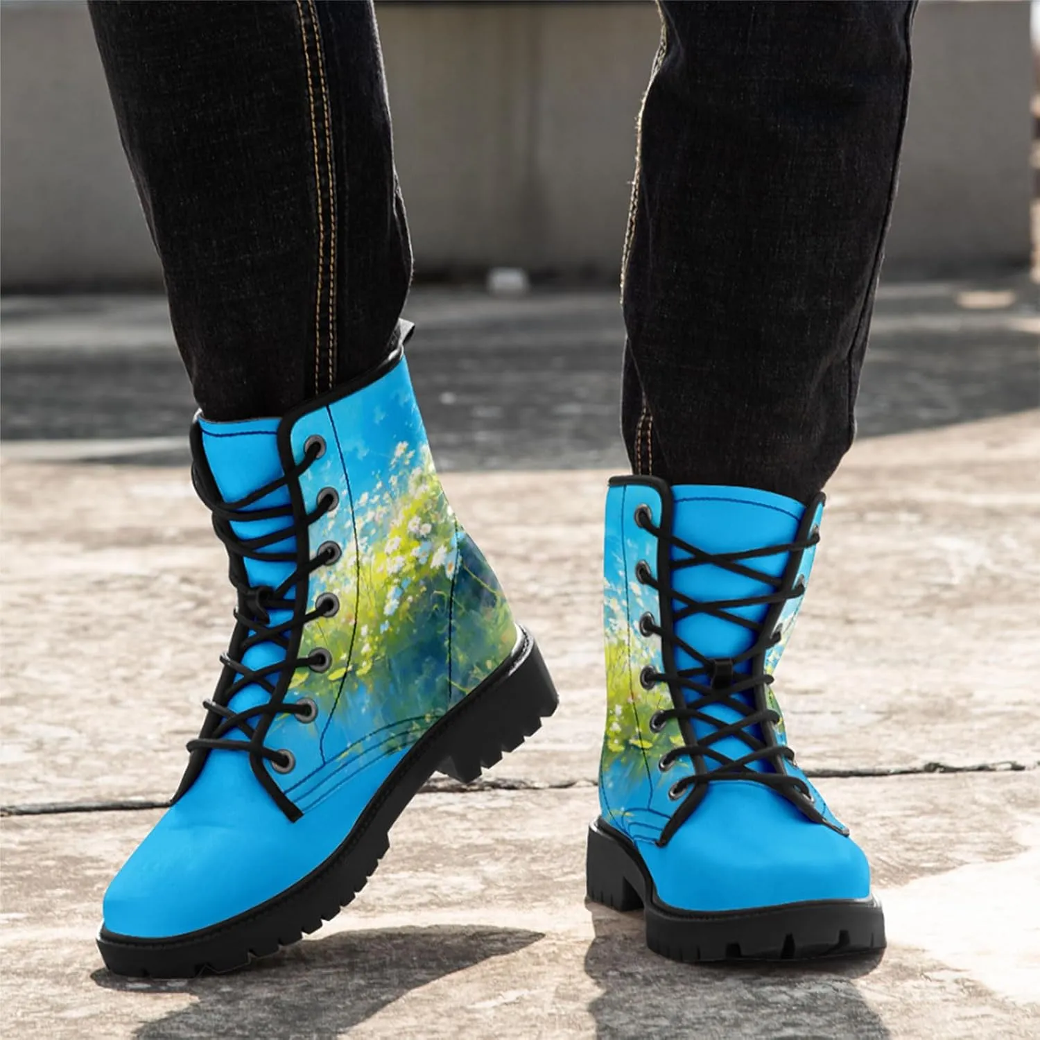 Floral Lady's Ankle Boots Fashion Comfortable Platform Women's Dress Booties Gift Flowers Lace-up Trendy Dress Shoes