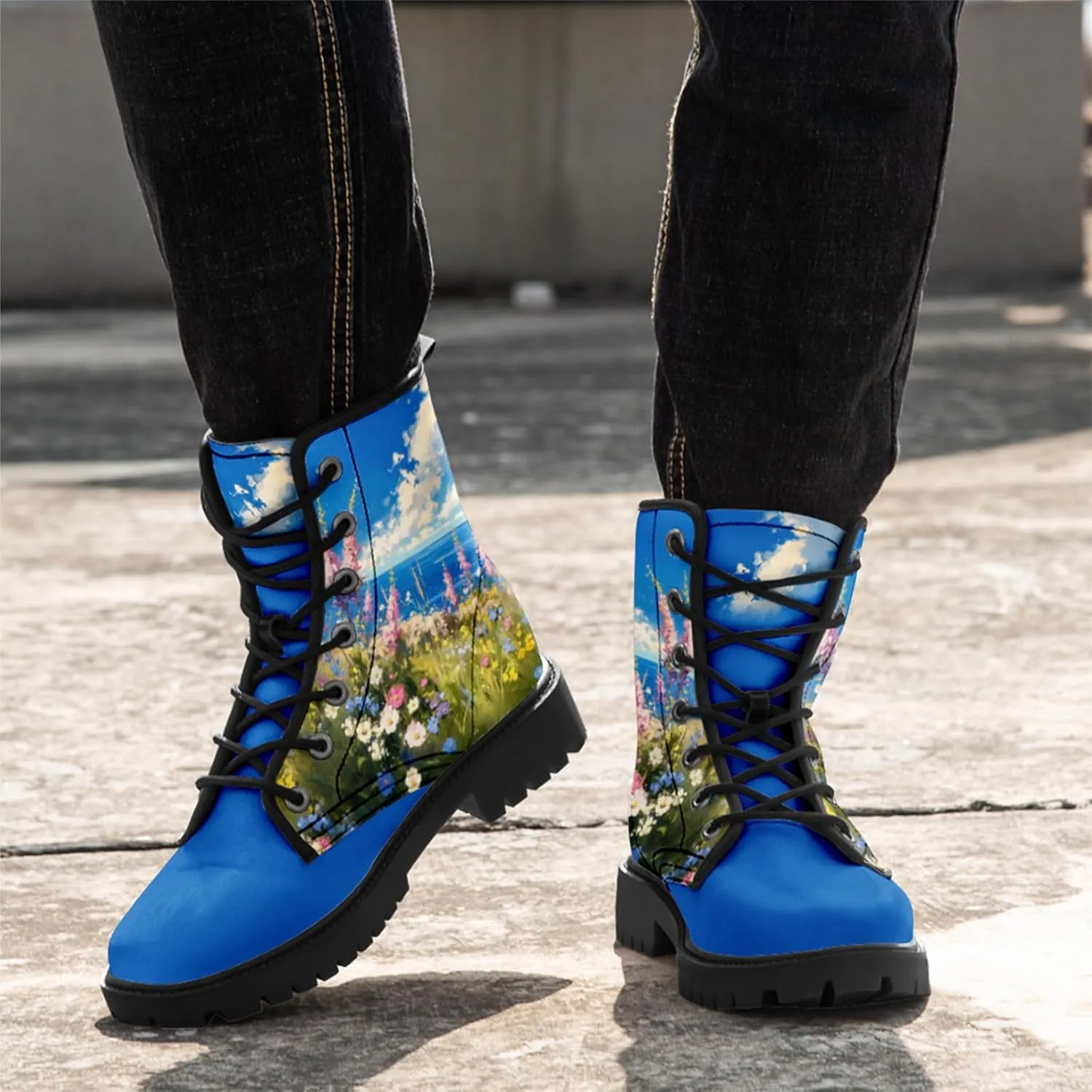 Floral Lady's Ankle Boots Fashion Comfortable Platform Women's Dress Booties Gift Flowers Lace-up Trendy Dress Shoes