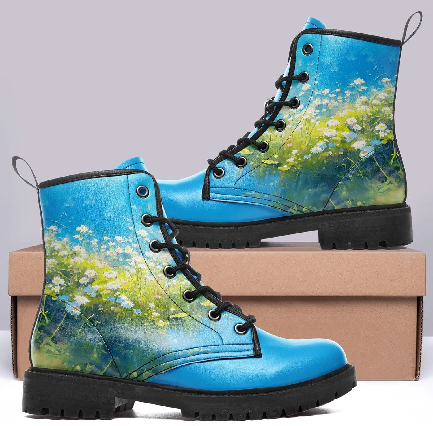 Floral Lady's Ankle Boots Fashion Comfortable Platform Women's Dress Booties Gift Flowers Lace-up Trendy Dress Shoes