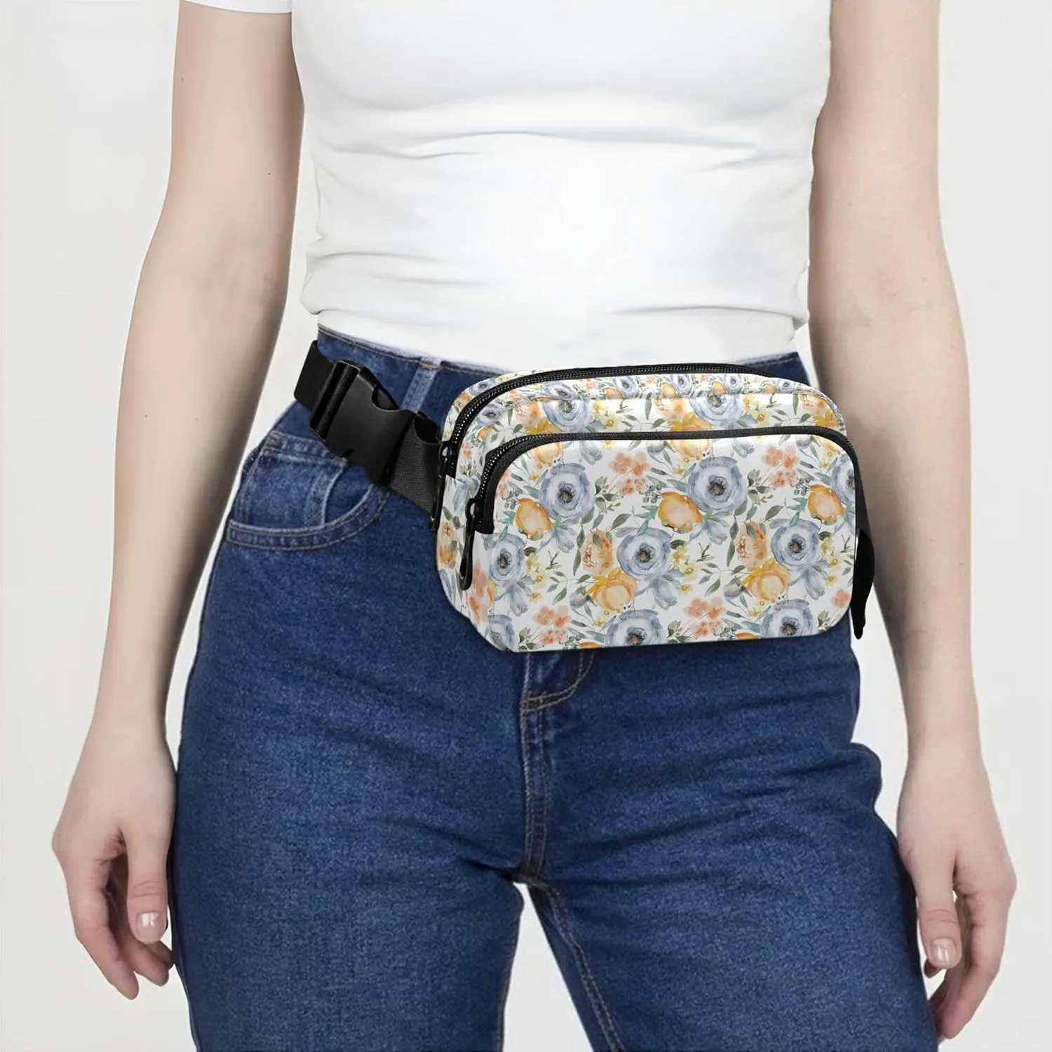 Floral Leaf Flowers Fanny Packs for Women Belt Bag Hip Pouch Waterproof Bright Color Travel Waist Pouch