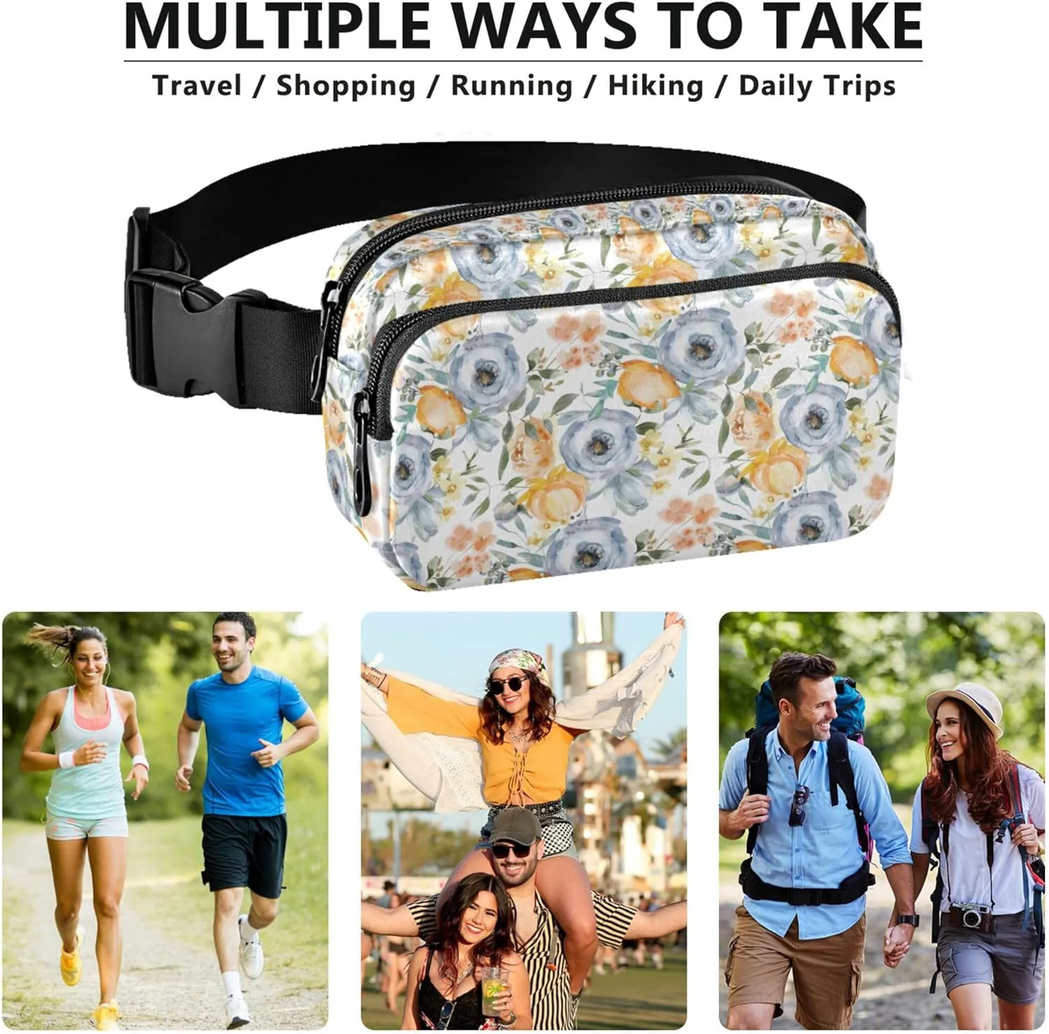Floral Leaf Flowers Fanny Packs for Women Belt Bag Hip Pouch Waterproof Bright Color Travel Waist Pouch