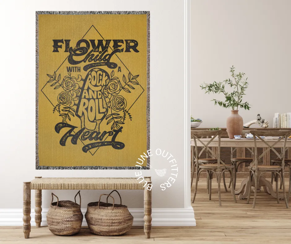 Flower Child With A Rock and Roll Heart | Boho Woven Blanket