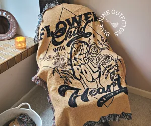 Flower Child With A Rock and Roll Heart | Boho Woven Blanket