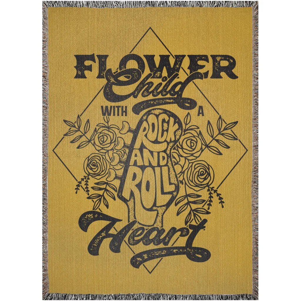 Flower Child With A Rock and Roll Heart | Boho Woven Blanket