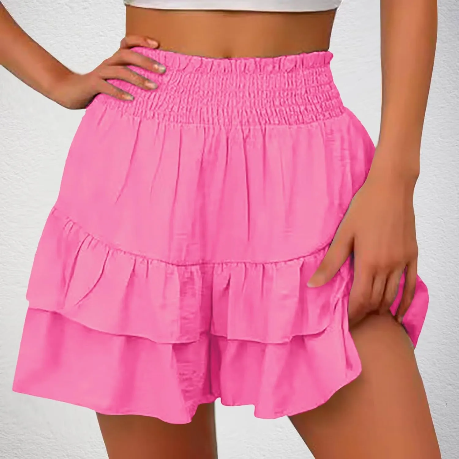 Flowy Shorts for Women Casual Elastic High Waisted Boho Skorts Ruffle Mini Skirts Running Tennis Butterfly Shorts