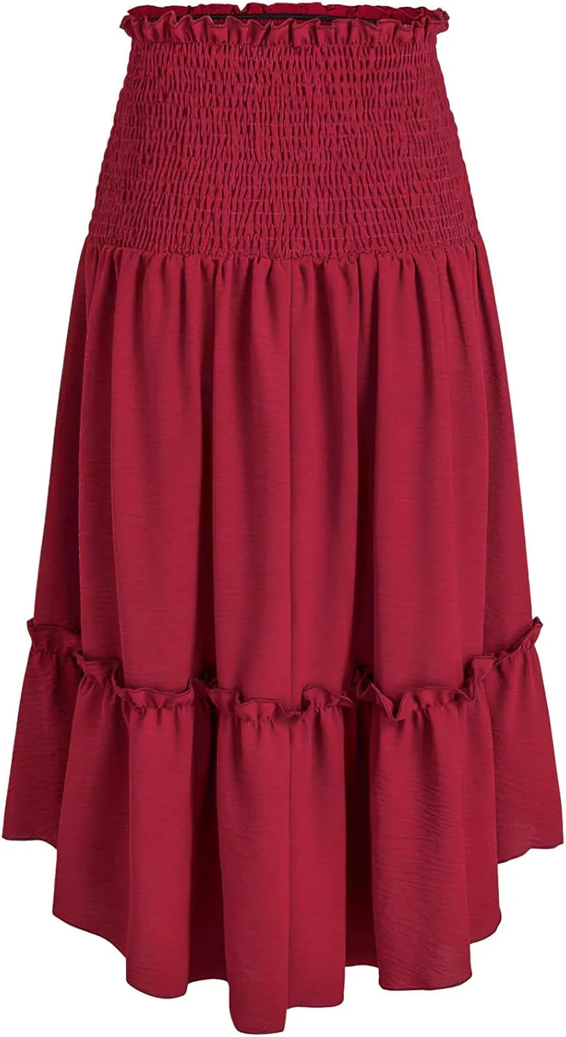 Flowy Skirts for Women Retro Victorian Gothic Skirt Dress Summer Causal Smocked Waist Tiered Pleated Ruffle Skirts