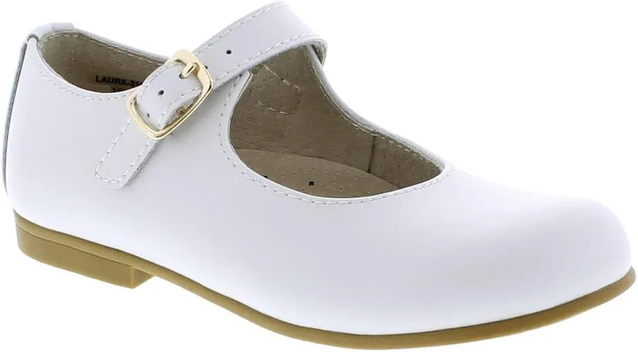 FOOTMATES Laura Mary Jane T-Strap Leather Girls Party Dress Shoes with Custom-Fit Insoles, Slip-Resistant Non-Marking Outsoles - for Toddlers and Little Kids, Ages 1-8