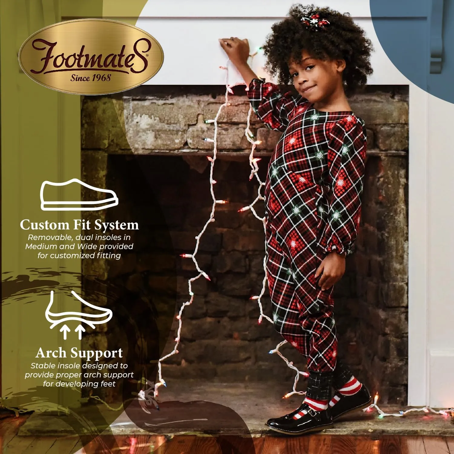 FOOTMATES Sherry Mary Jane Hook and Loop Leather T-Strap Shoes with Wide Toe Box and Custom-Fit Insoles, Non-Marking Outsoles - for Toddlers and Kids, Ages 1-8