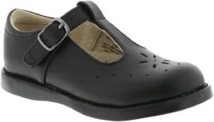 FOOTMATES Sherry Mary Jane Hook and Loop Leather T-Strap Shoes with Wide Toe Box and Custom-Fit Insoles, Non-Marking Outsoles - for Toddlers and Kids, Ages 1-8