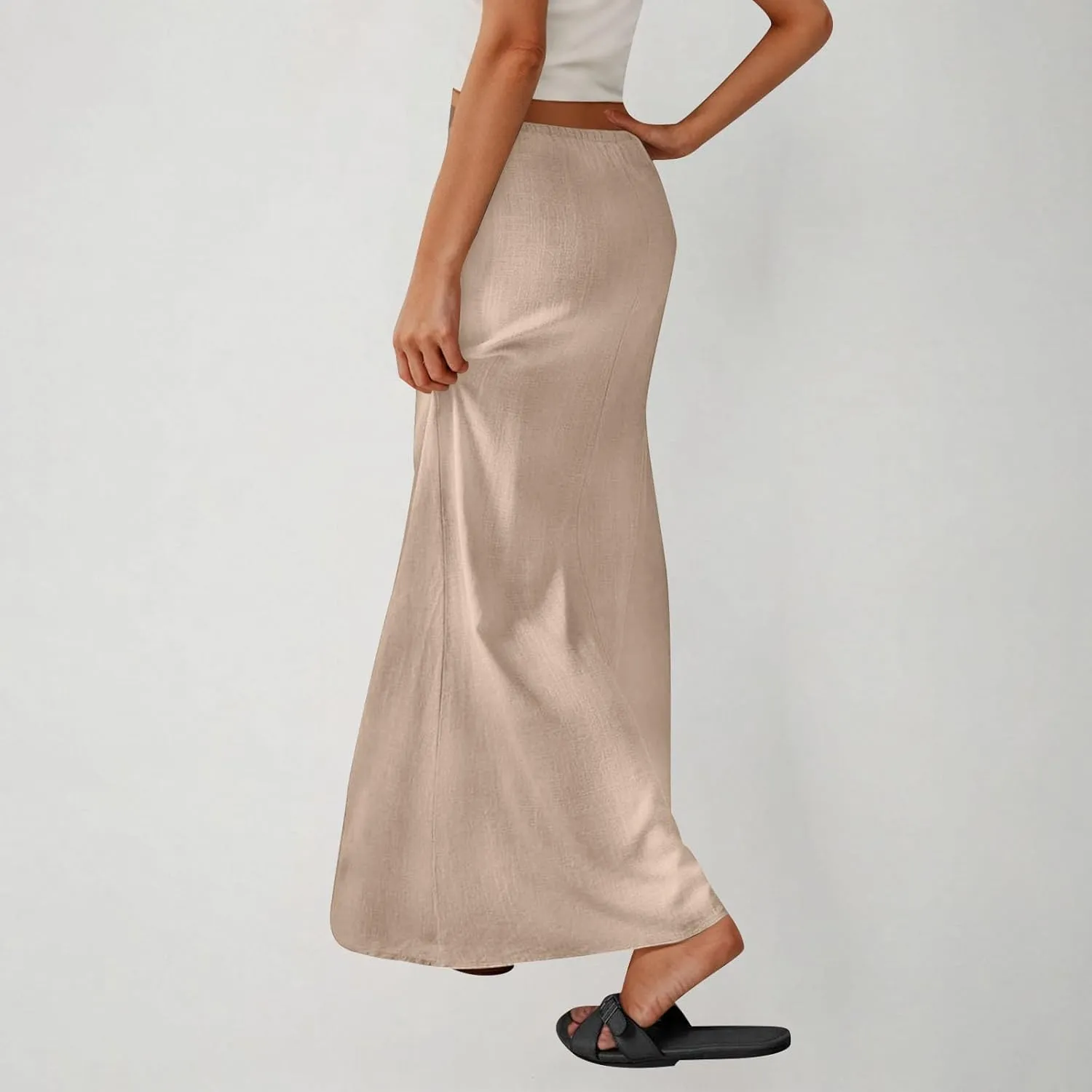 for Women Linen Maxi Long Midi Knee High Slim Tunic Boho Ruched Low Rise Basic Skirts Women 2025