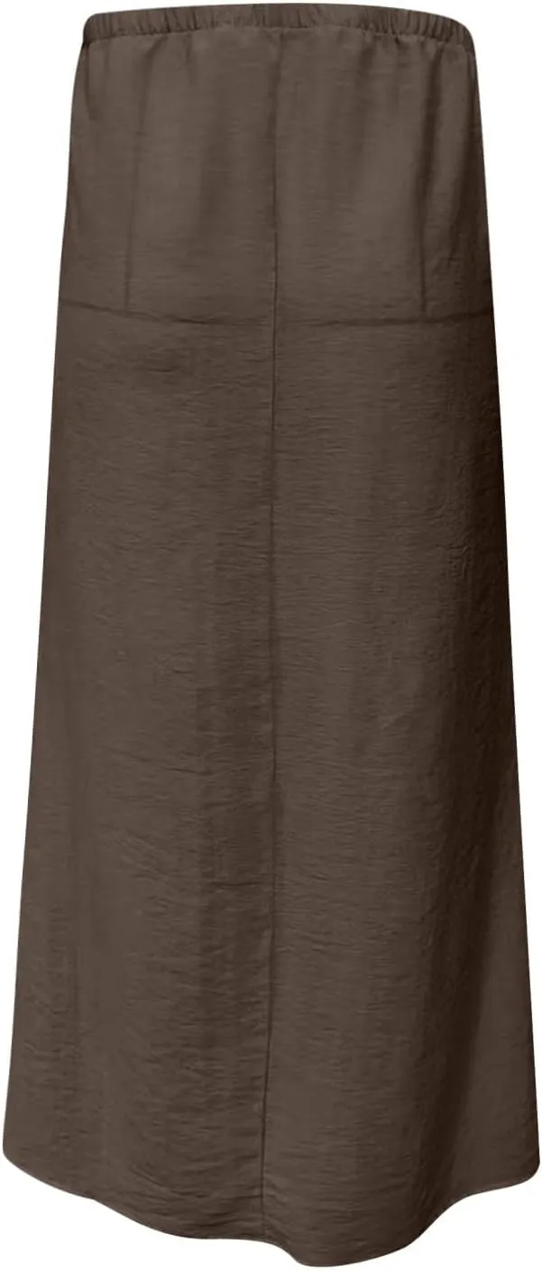for Women Linen Maxi Long Midi Knee High Slim Tunic Boho Ruched Low Rise Basic Skirts Women 2025
