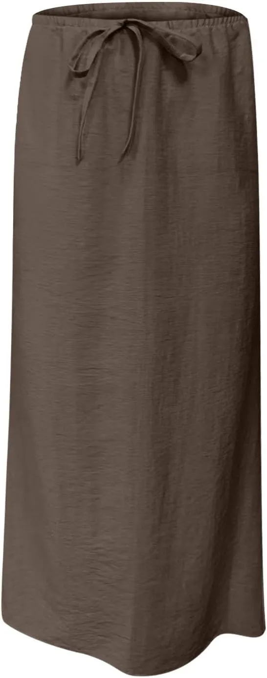 for Women Linen Maxi Long Midi Knee High Slim Tunic Boho Ruched Low Rise Basic Skirts Women 2025