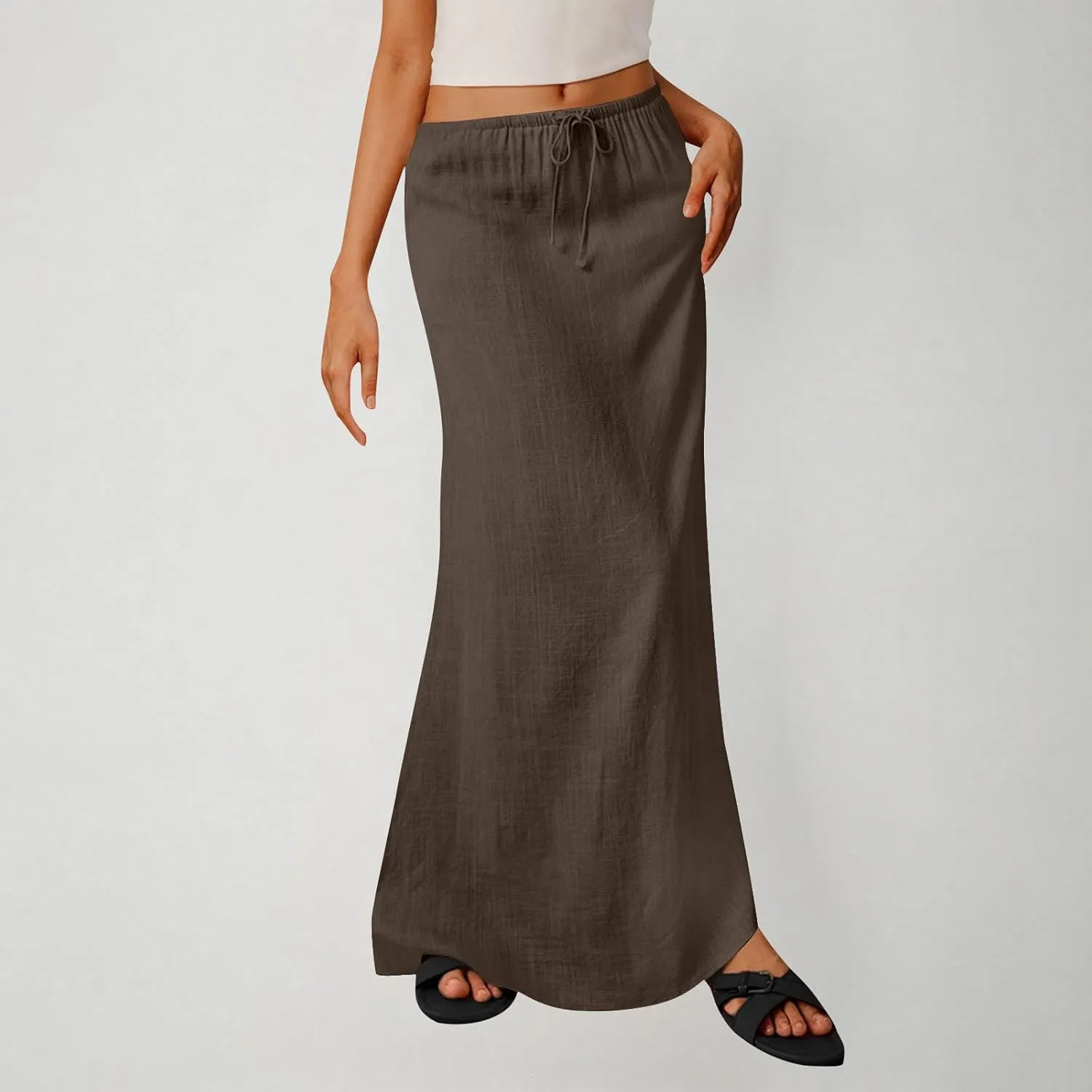 for Women Linen Maxi Long Midi Knee High Slim Tunic Boho Ruched Low Rise Basic Skirts Women 2025