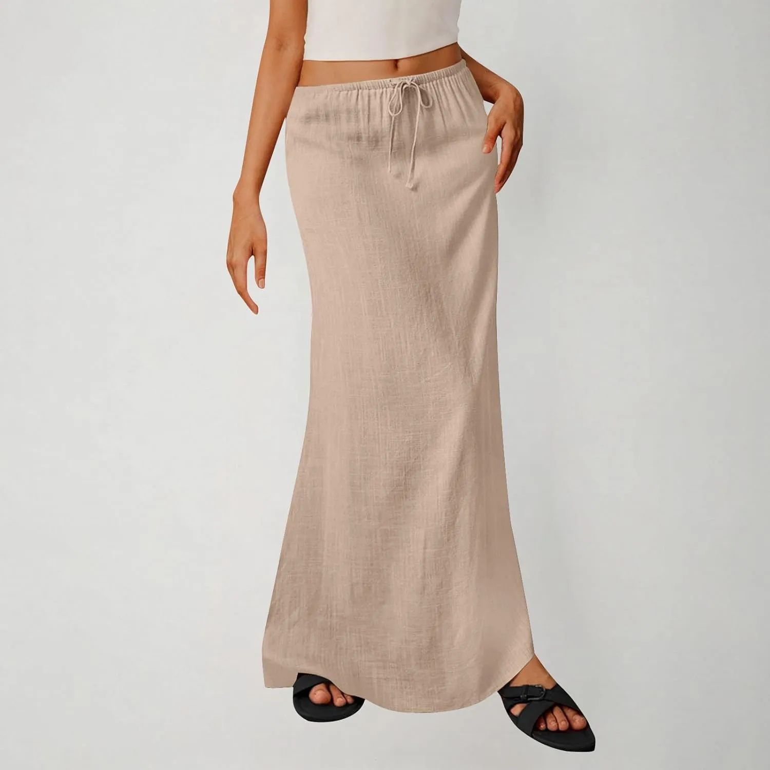 for Women Linen Maxi Long Midi Knee High Slim Tunic Boho Ruched Low Rise Basic Skirts Women 2025