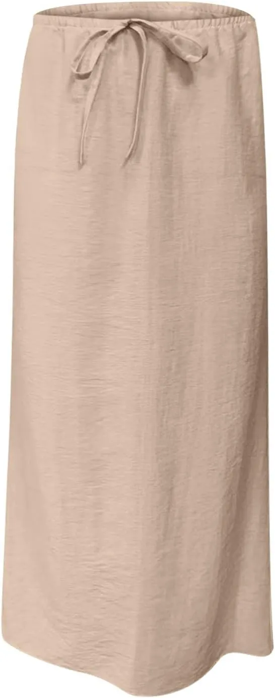 for Women Linen Maxi Long Midi Knee High Slim Tunic Boho Ruched Low Rise Basic Skirts Women 2025