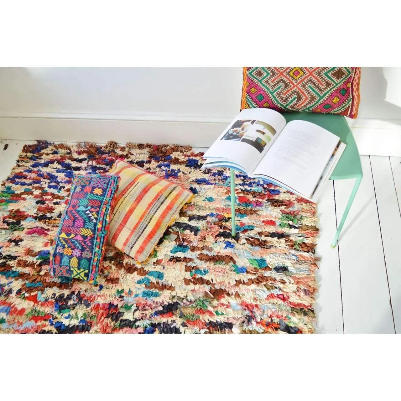 FREE SHIPPING>> Vintage Moroccan Boucherouite Rug, Beni Ouirain Rug,Moroccan Rug, Bohemian rug 60x80''