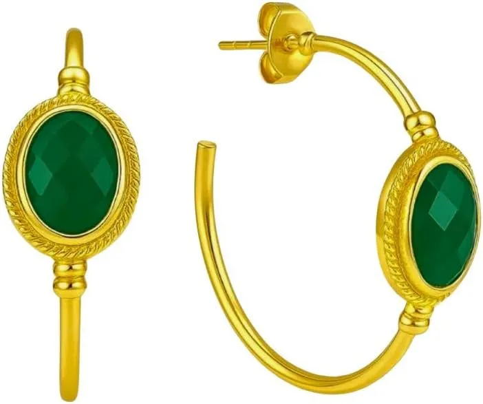 GEMPIRES 14k Gold Hoop Earrings for Women  Oval Rose Cut Gemstone, 1.2 Lightweight Hypoallergenic Hoops with Post Back  Small Gold Earring Hoops  Lapis, Black Spinel, Green Onyx & More