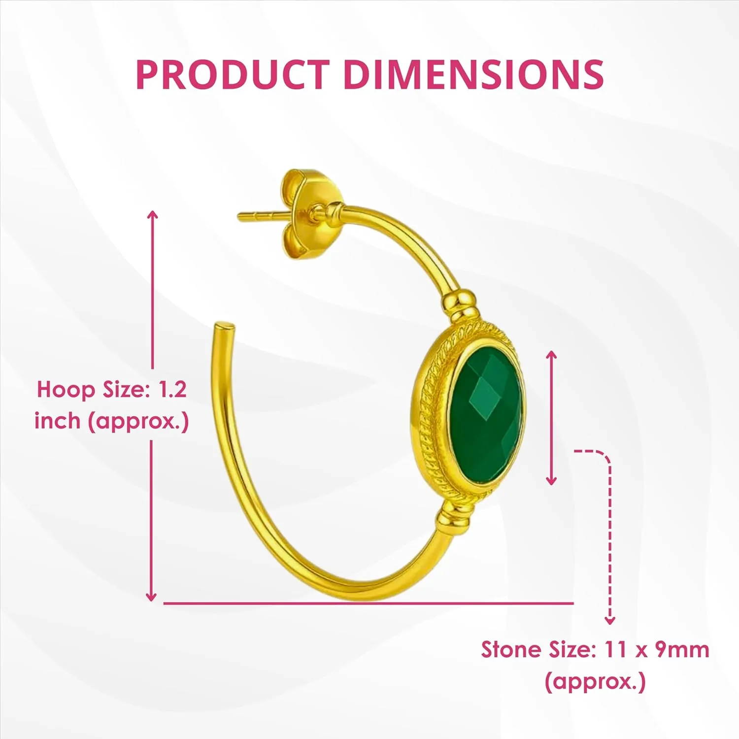 GEMPIRES 14k Gold Hoop Earrings for Women  Oval Rose Cut Gemstone, 1.2 Lightweight Hypoallergenic Hoops with Post Back  Small Gold Earring Hoops  Lapis, Black Spinel, Green Onyx & More