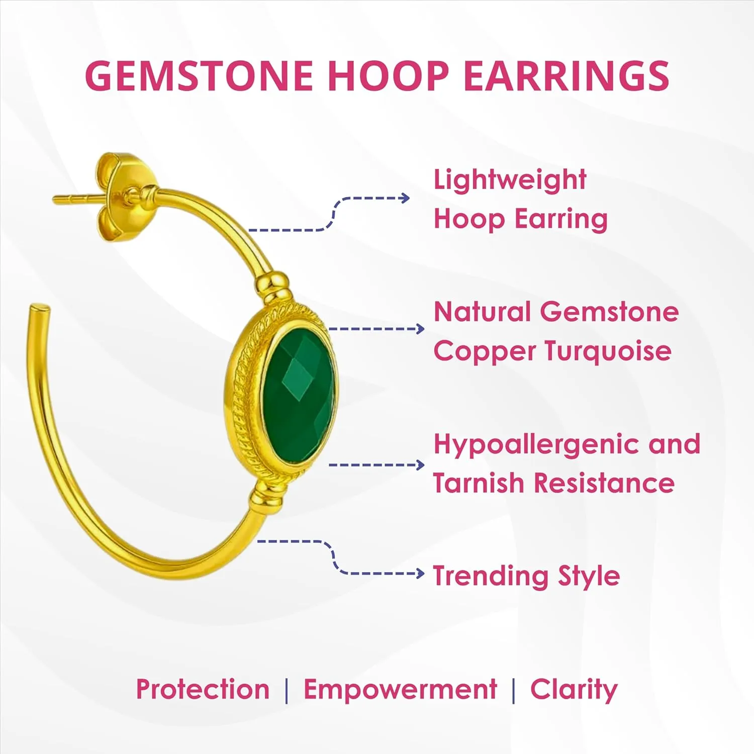 GEMPIRES 14k Gold Hoop Earrings for Women  Oval Rose Cut Gemstone, 1.2 Lightweight Hypoallergenic Hoops with Post Back  Small Gold Earring Hoops  Lapis, Black Spinel, Green Onyx & More
