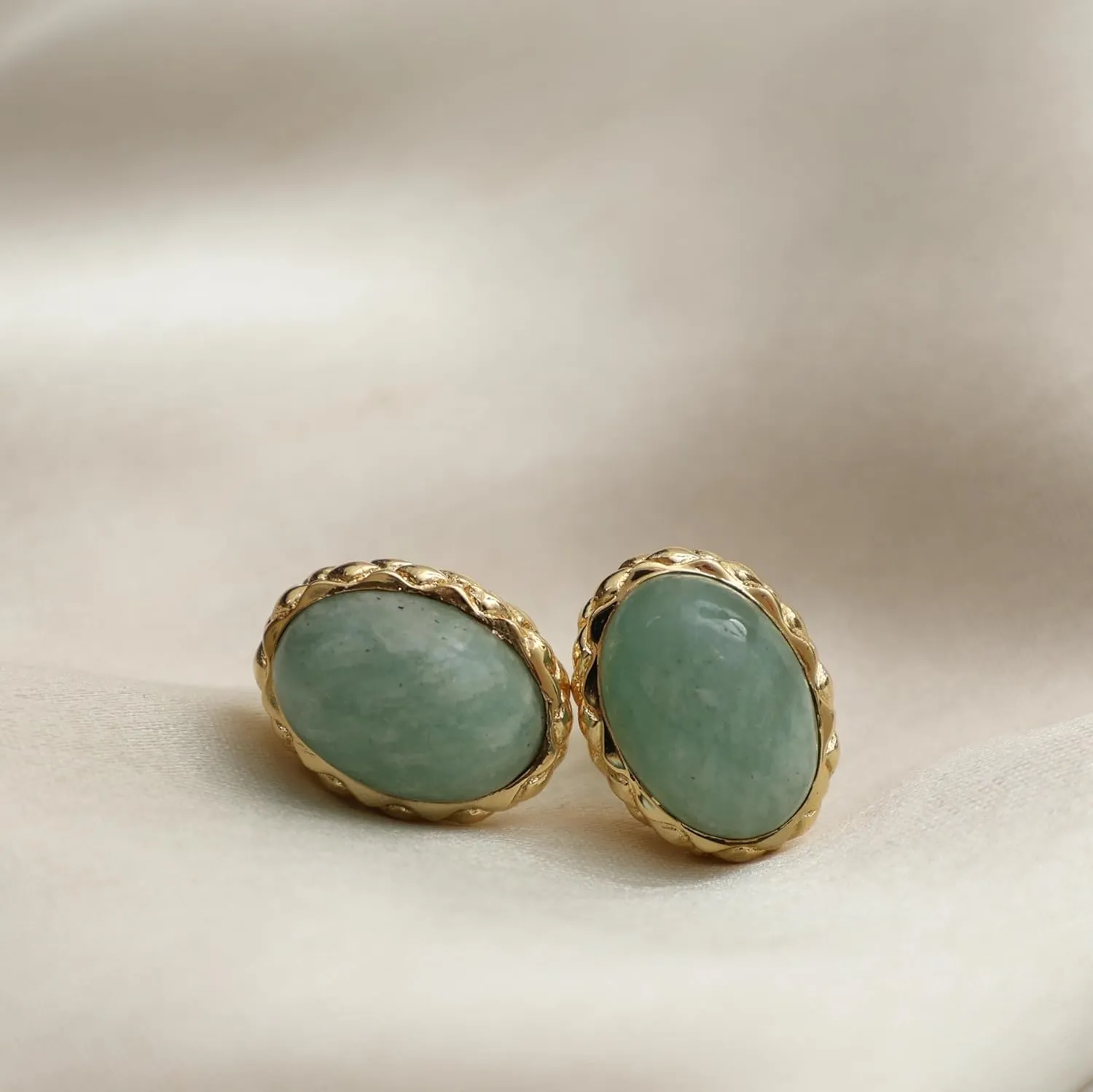 Gempires Bold Oval Gemstone Stud Earrings for Women ?C Natural Healing Stone Jewelry 14K Gold-Plated Hypoallergenic Tarnish-Resistant ?C Bold Statement Studs Gift for Her