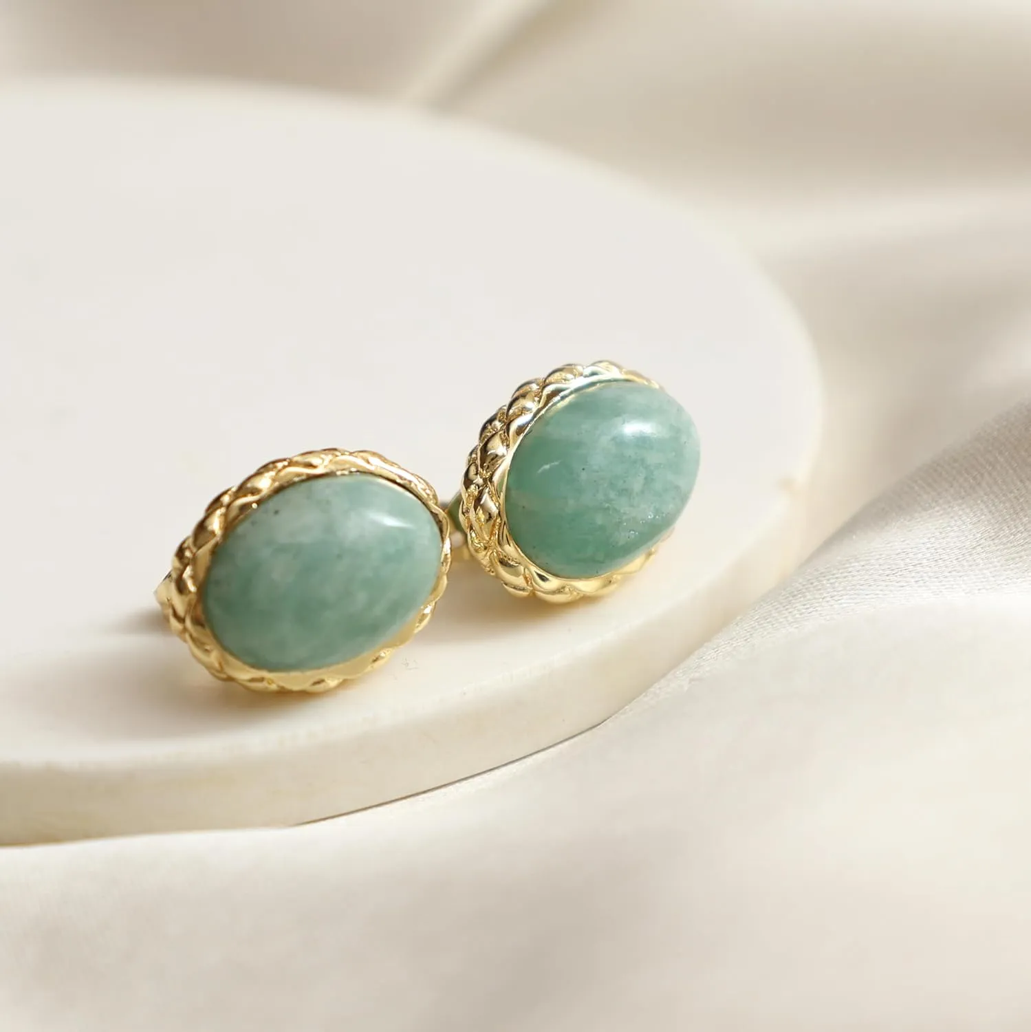 Gempires Bold Oval Gemstone Stud Earrings for Women ?C Natural Healing Stone Jewelry 14K Gold-Plated Hypoallergenic Tarnish-Resistant ?C Bold Statement Studs Gift for Her