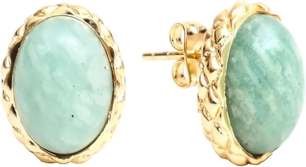 Gempires Bold Oval Gemstone Stud Earrings for Women ?C Natural Healing Stone Jewelry 14K Gold-Plated Hypoallergenic Tarnish-Resistant ?C Bold Statement Studs Gift for Her