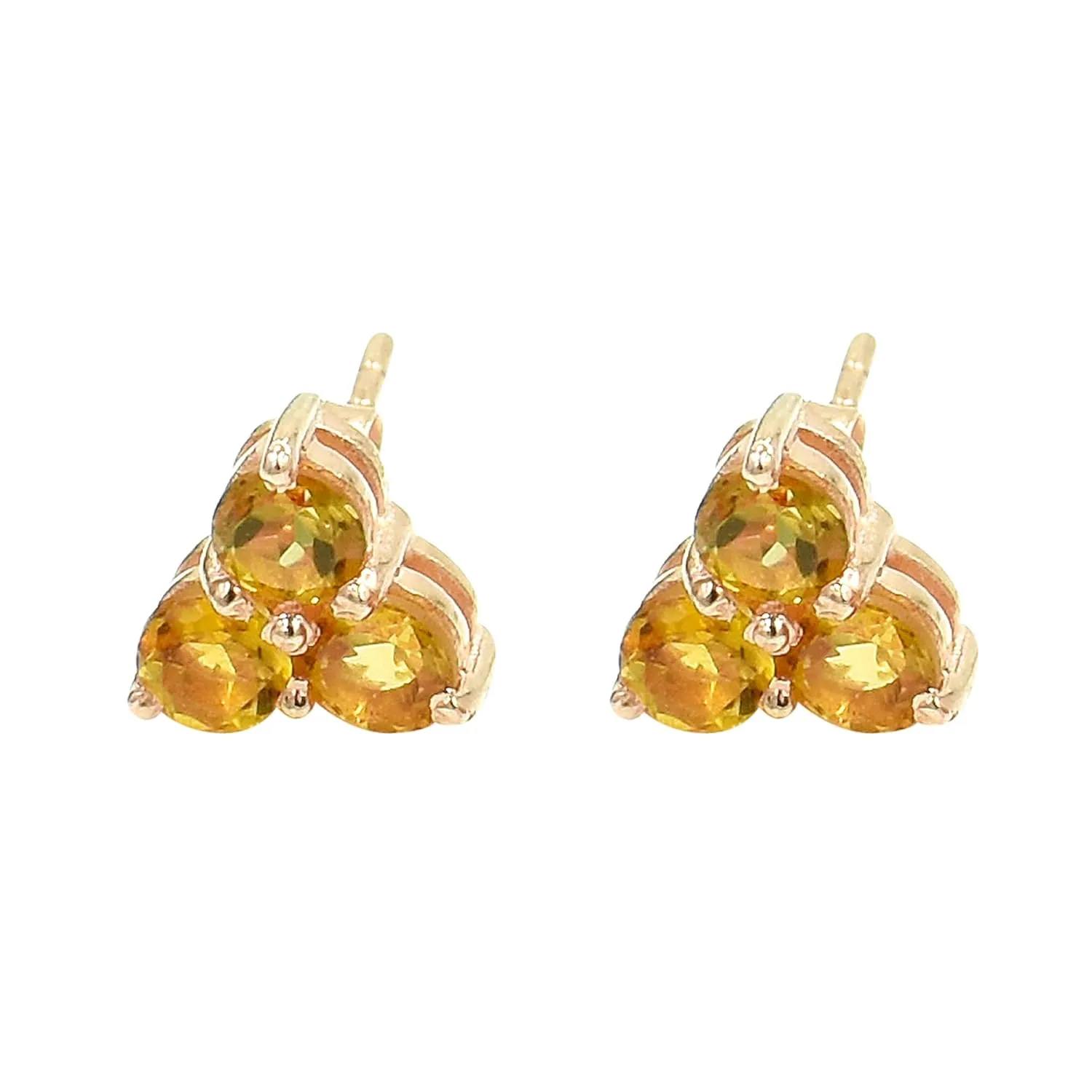 Genuine Citrine Crystal Stud Earrings in Sterling Silver Rose Gold Plated Natural Yellow Citrine Round Stud Earrings November Birthstone