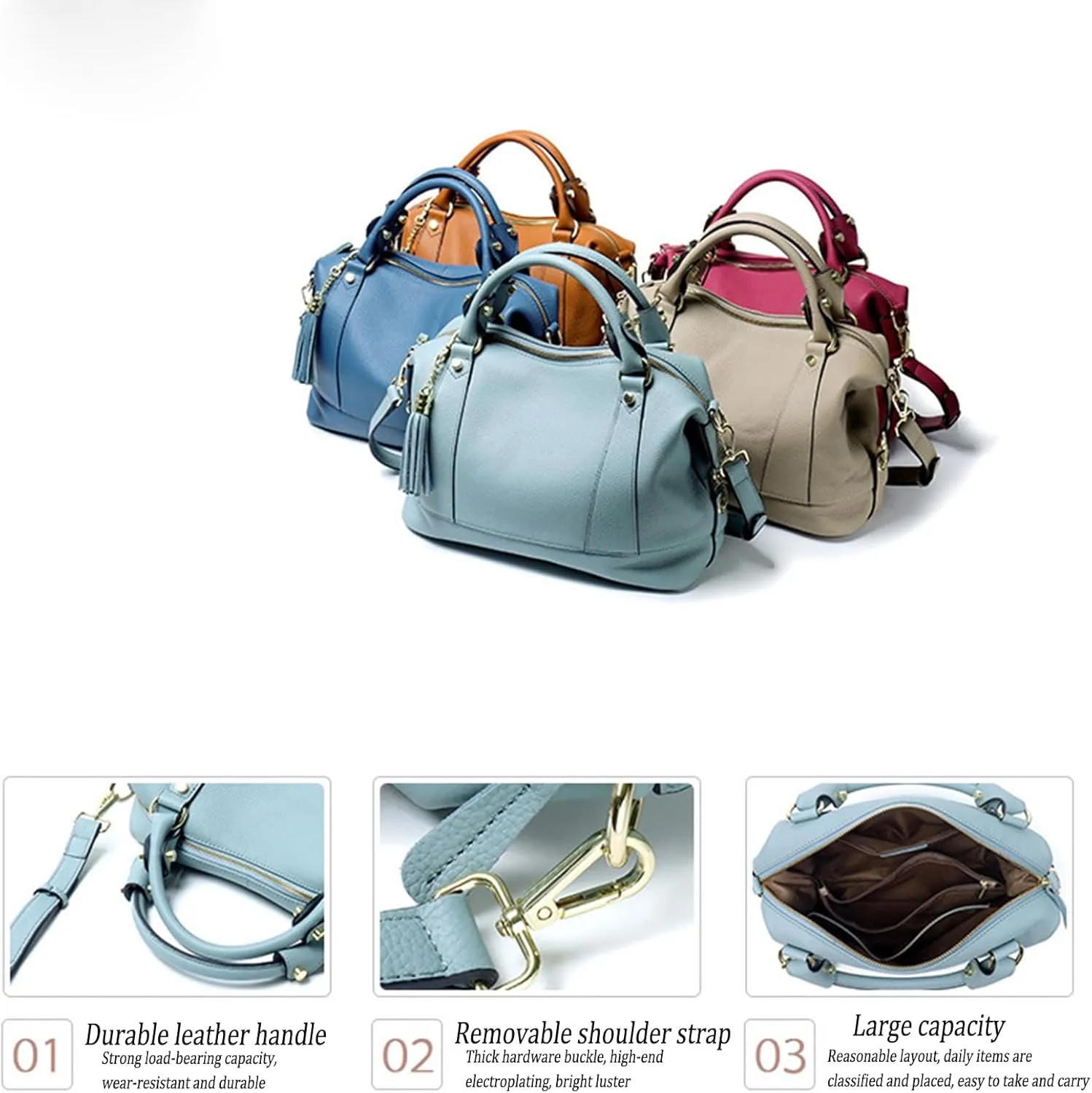 Genuine Leather Purses and Handbags for Women Boston Tote Bags Crossbody Satchel Purse Work Shoulder Handbag