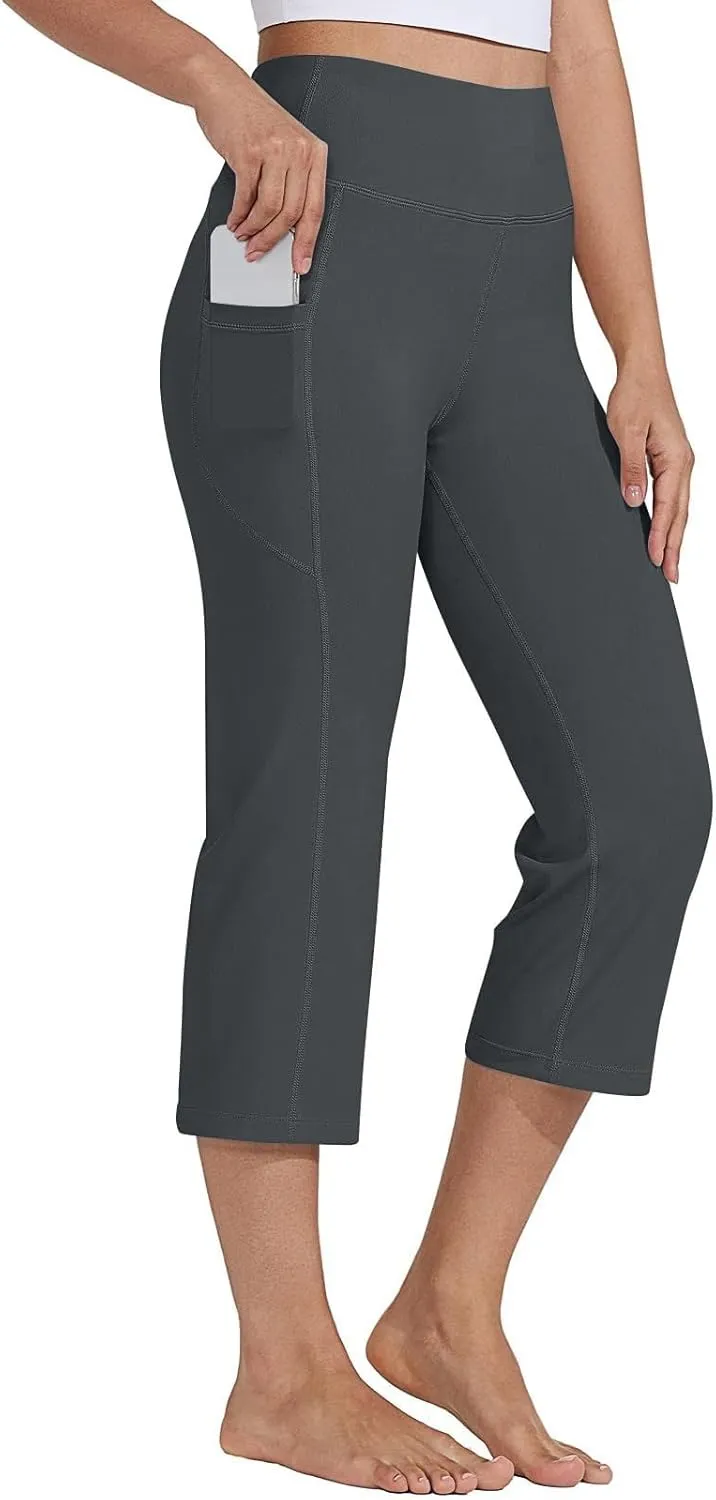GIERIDUC Capris Pants for Women Dressy Summer Casual Stretch Wide Leg with Pockets Basic Leggings Crop Straight Yoga Pants