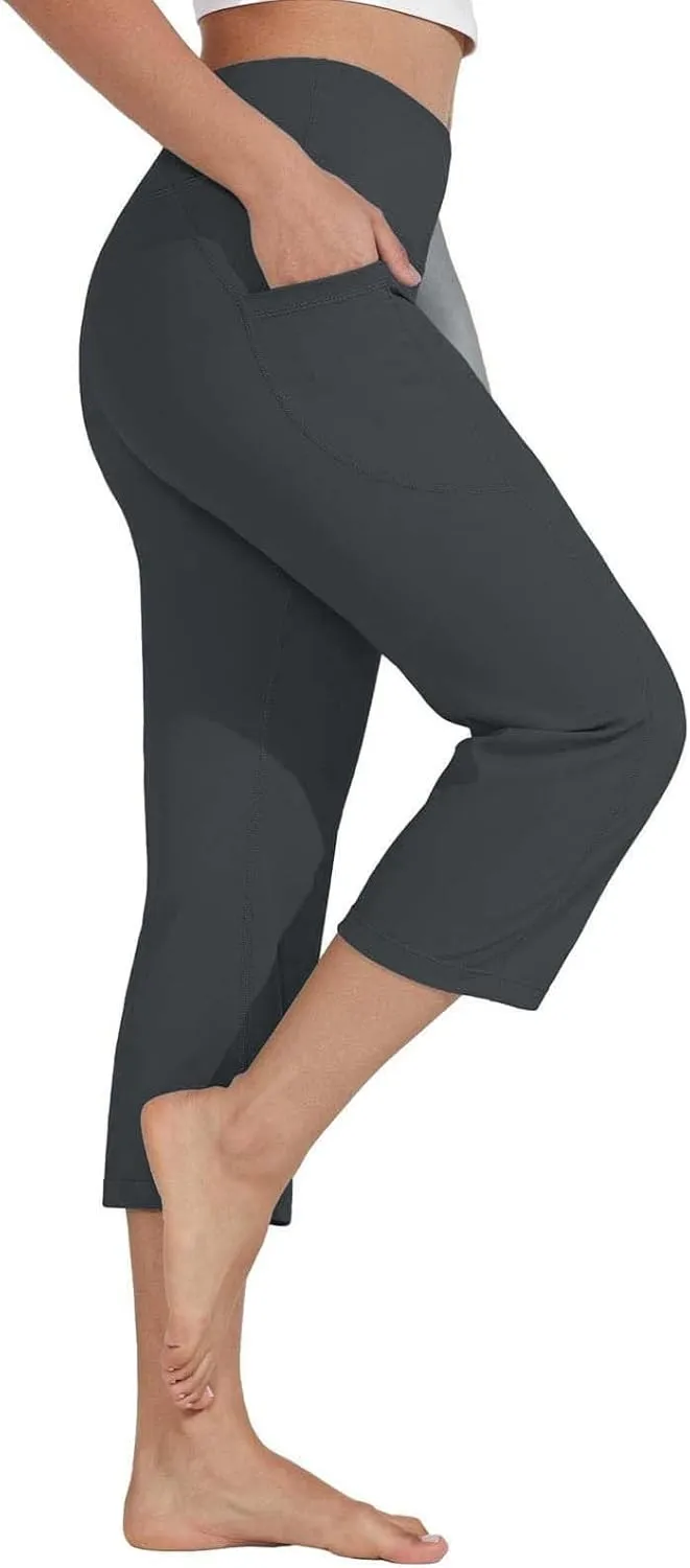 GIERIDUC Capris Pants for Women Dressy Summer Casual Stretch Wide Leg with Pockets Basic Leggings Crop Straight Yoga Pants