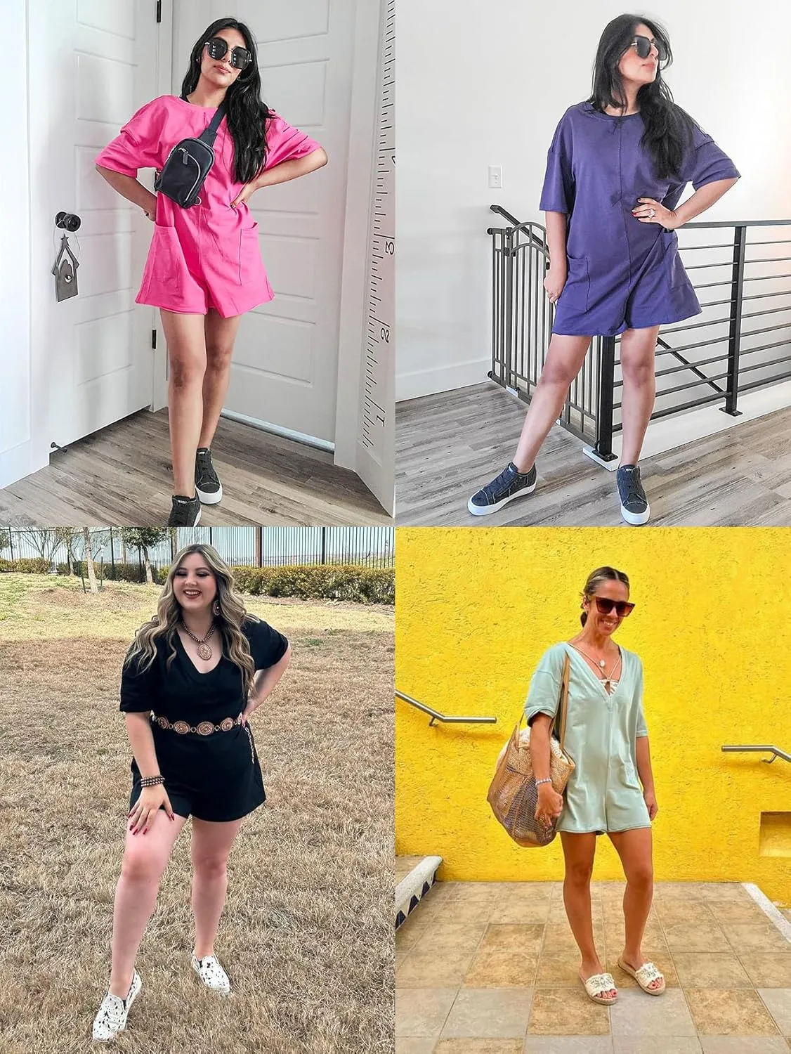 Glamaker Women's Summer Oversized Tee Romper Casual Workout Athletic Romper Onesie Backless Loose Shorts Jumpsuit Overalls