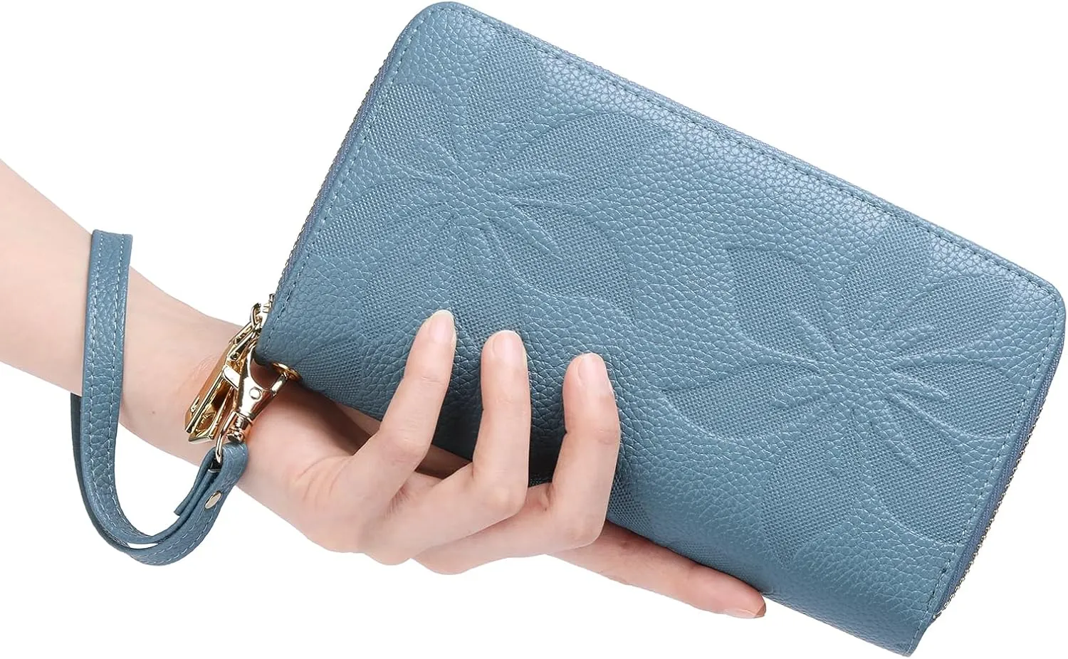 GOIACII Women's Wallet Large Capacity Double Zip Ladies Card Phone Holder RFID Blocking Wristlet Leather