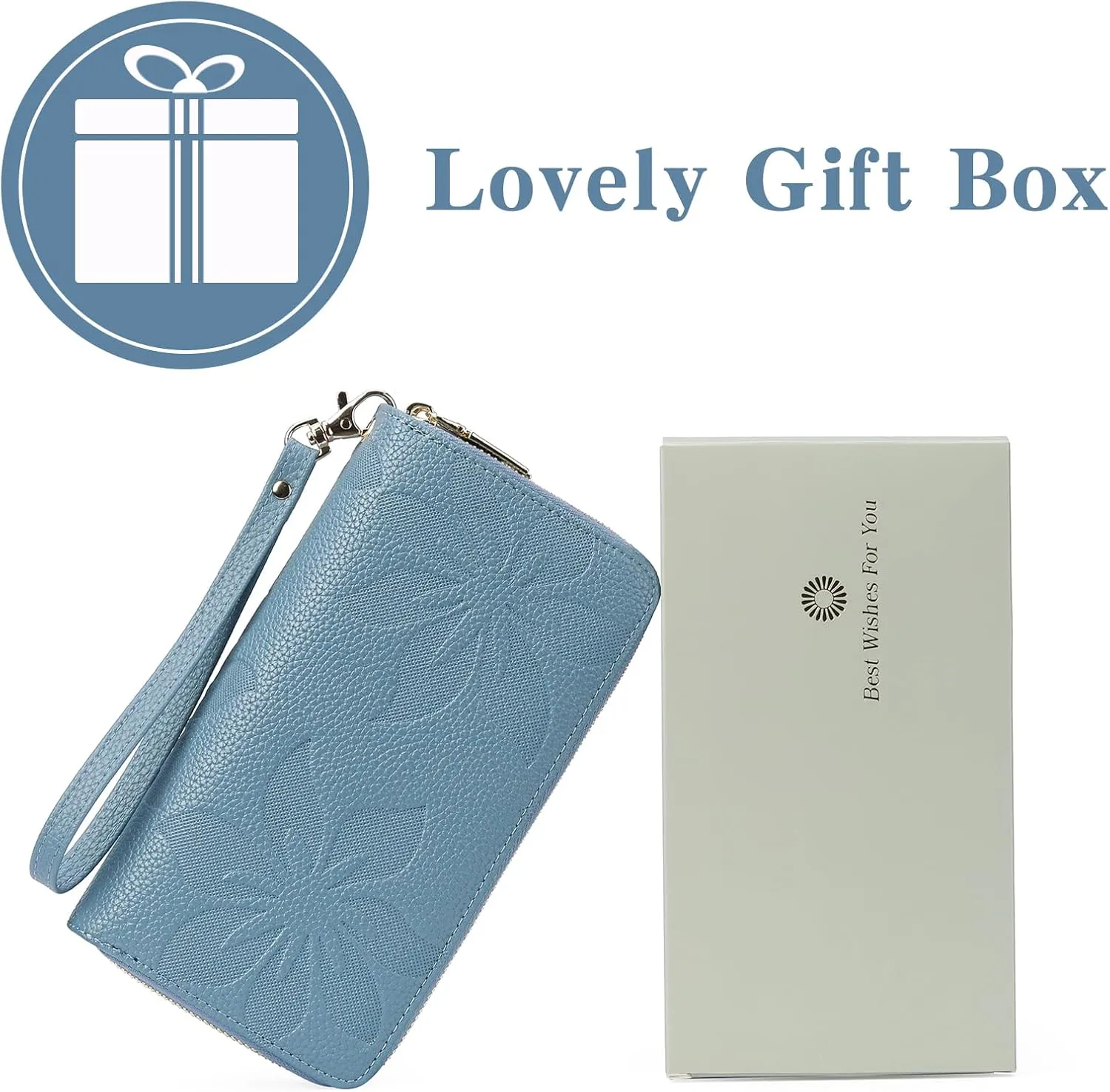 GOIACII Women's Wallet Large Capacity Double Zip Ladies Card Phone Holder RFID Blocking Wristlet Leather